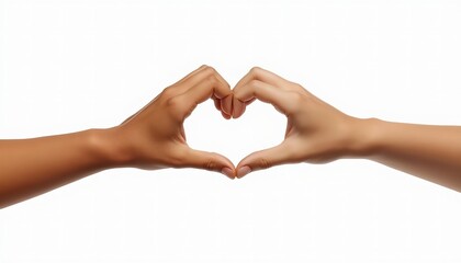 Two hands forming a heart shape on a white background
