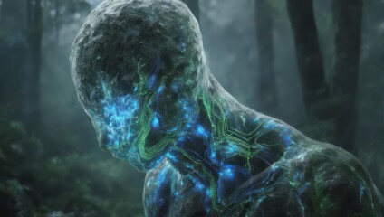 Mysterious Glowing Humanoid Figure in a Dark Forest.
