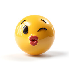 Fototapeta premium Yellow emoji ball with kissing face and winking eye