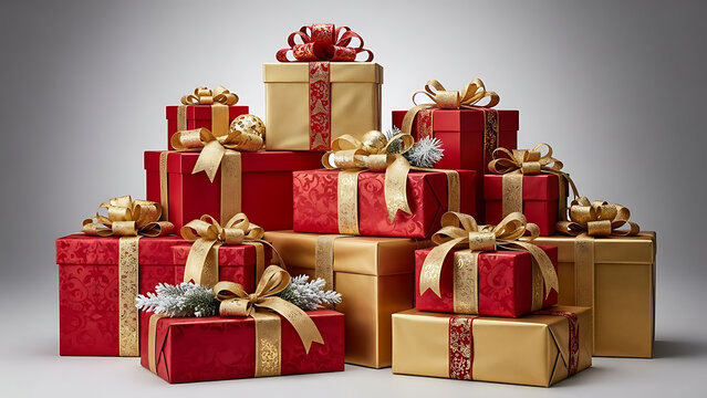 Stack of Gift Boxes with Ribbons and Bows.
