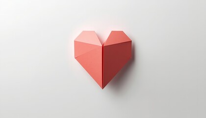 Fototapeta premium A red origami heart sits on a plain white background, symbolizing love and care.
