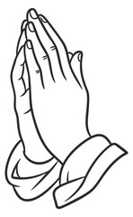 A pair of hands in a praying position in simple black outline vector style, suitable for spiritual and religious themes