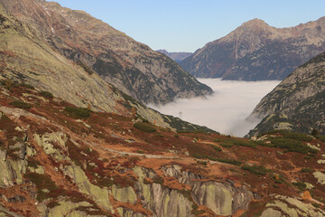 Blick vom Grimselsee hinunter in das Haslital (Berner Alpen)