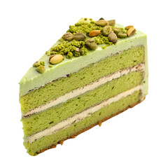 Delicious Pistachio Cake Slice with Cream Layers on transparent background
