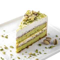 Gourmet Pistachio Cake Slice with Cream Layers,  on transparent background