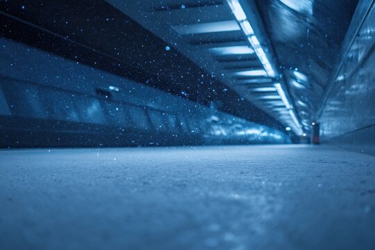 Snowfall on an empty subway platform at night in a quiet city - Powered by Adobe