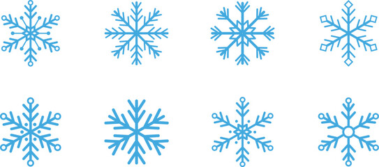 Collection of blue snowflake icons for winter and holiday design. Snowflake icon vector.