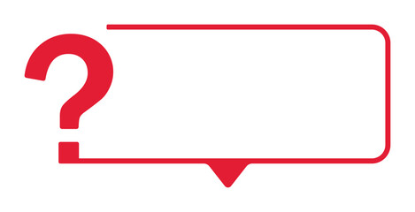 Red question mark with speech bubble frame on white background.