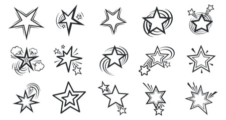 A collection of star icons in playful outline vector style, perfect for graphic design and creative projects