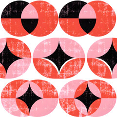 Abstract geometric pattern with distressed red,  on transparent background