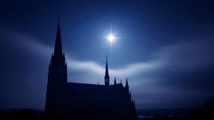 Fototapeta premium Gothic cathedral silhouette under a star-filled night sky