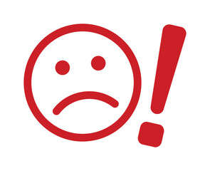Red frowning face with exclamation mark inside red circle.
