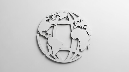 3D minimalist globe cutout casting shadow on clean white studio background.