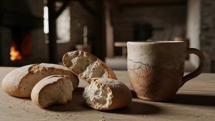 Cozy morning breakfast setting