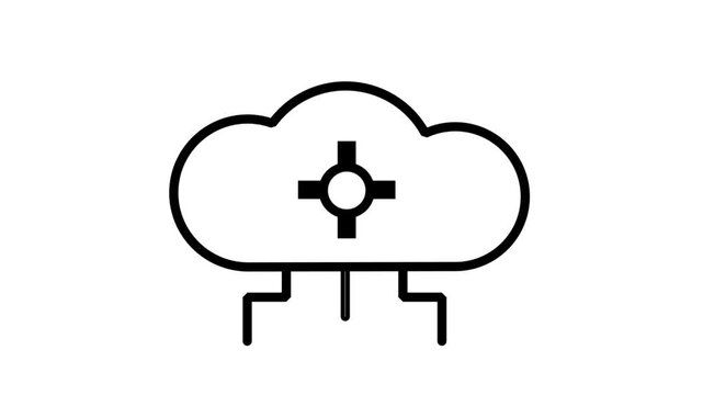 Cloud computing icon with a target crosshair, representing cloud targeting, data center objectives, and strategic online storage and management.