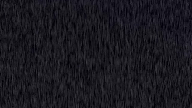Heavy rain wall falls in front of the black background. Raining animation- Realistic rain falling animated. Heavy rainstorm hitting black surface. Torrential rain- Heavy simple white rain drops.