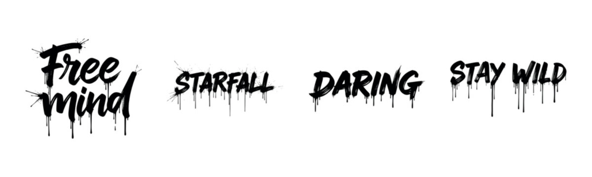 Bold black graffiti ink drip text on white background