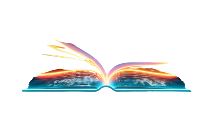 Open book with cosmic design