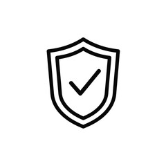 Simple black shield icon with checkmark on white background