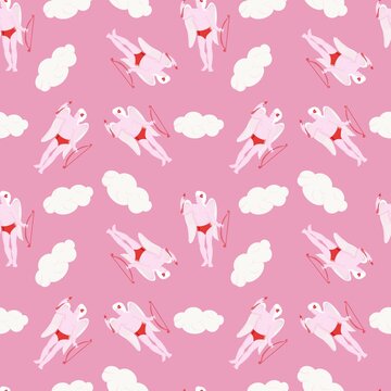 Valentine's Day seamless pattern with Cupid and clouds
