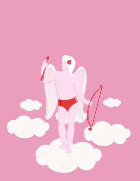 Valentine's Day card with Cupid on clouds
