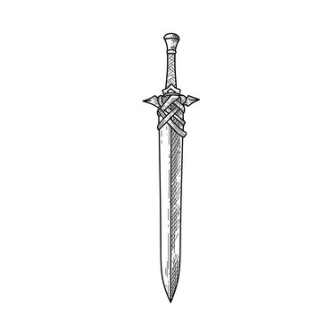 hand drawn vintage great sword line art vector illustration