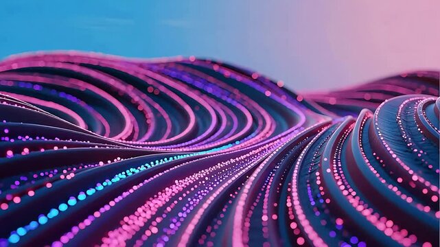 Abstract wave pattern with glowing dots