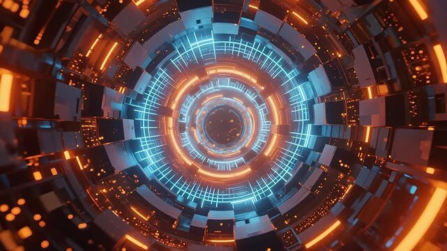 Futuristic tunnel with glowing lights