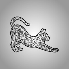 Cat Mandala Silhouette Designs Clean Flat Vector Composition