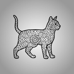 Cat Mandala Silhouette Designs Clean Flat Vector Composition