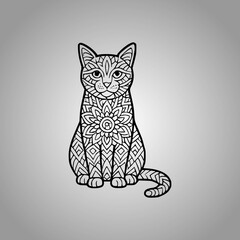 Cat Mandala Silhouette Designs Clean Flat Vector Composition