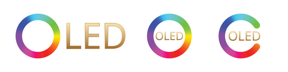 Vibrant oled display technology symbols on white background.
