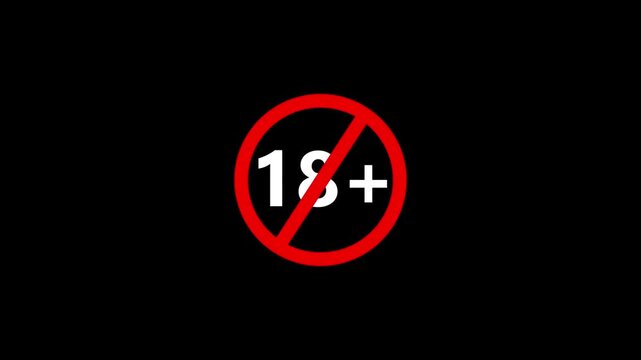 Red circle with diagonal line over 18 plus sign indicating age restriction or prohibition for