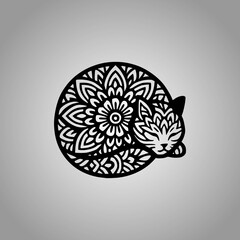 Cat Mandala Silhouette Designs Clean Flat Vector Composition