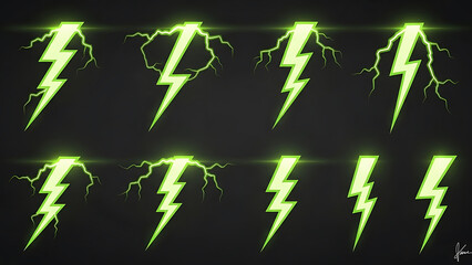 green lightning bolt icons representing electric energy and power for modern digital design ui ux elements and technology applications.