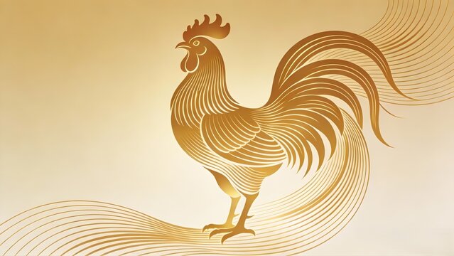 Elegant Golden Paper-Cut Illustration of a Proud Standing Rooster