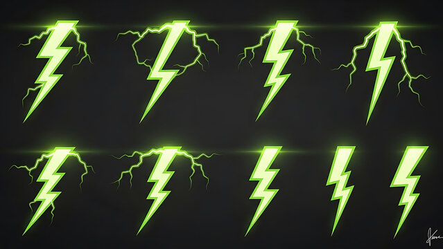 green lightning bolt icons representing electric energy and power for modern digital design ui ux elements and technology applications. - Powered by Adobe