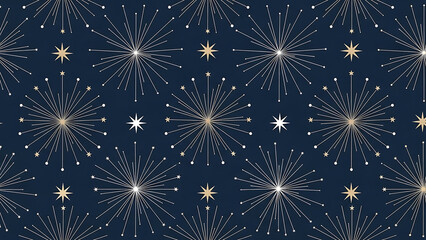 starburst pattern night sky background with sparkling gold and white stars for elegant holiday celebration invitations and textile design
