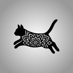 Cat Mandala Silhouette Designs Clean Flat Vector Composition