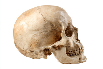 Fototapeta premium Skull angled side view, high-definition bone textures, isolated on white, 32