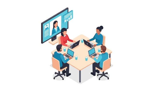 Hybrid team collaboration during video conference call in modern office. Remote work meeting concept.