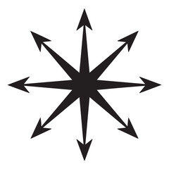 Fototapeta premium Symmetrical Black Eight-Pointed Star with Outward Pointing Arrows on a White Background
