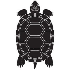 Obraz premium Stylized Black Turtle Silhouette with Hexagonal Shell Pattern on White Background