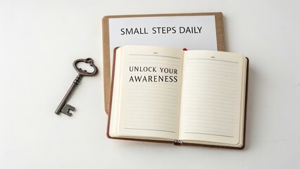 Key unlocks book with small steps daily message