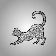 Cat Mandala Silhouette Designs Clean Flat Vector Composition