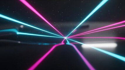 neon light trails converging on a dark reflective surface illustrating futuristic data flow and digital connectivity for technology backgrounds