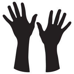 Obraz premium Two Black Silhouettes of Human Hands Raised Upward