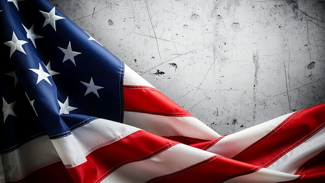 American flag waving against a distressed, textured background.