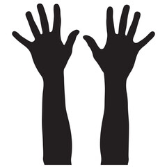 Obraz premium Black Silhouettes of Raised Human Hands and Arms Against a White Background