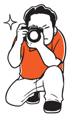 一眼レフカメラを構える気合十分のお父さん_単色